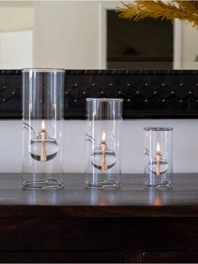 Wolfard Lamps. Clear Glass Oil Lamp Trio with Wicks. Set of 3. Retail $300+